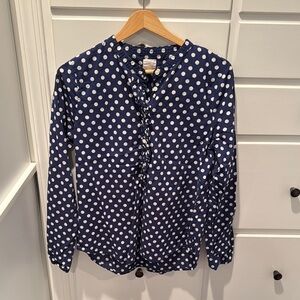 J. Crew Factory Navy and White Polka Dot Top